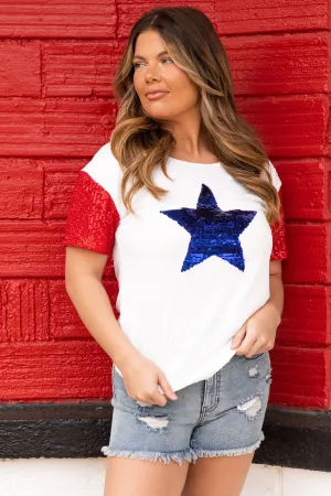 Off White Multicolor Sequin Star Top