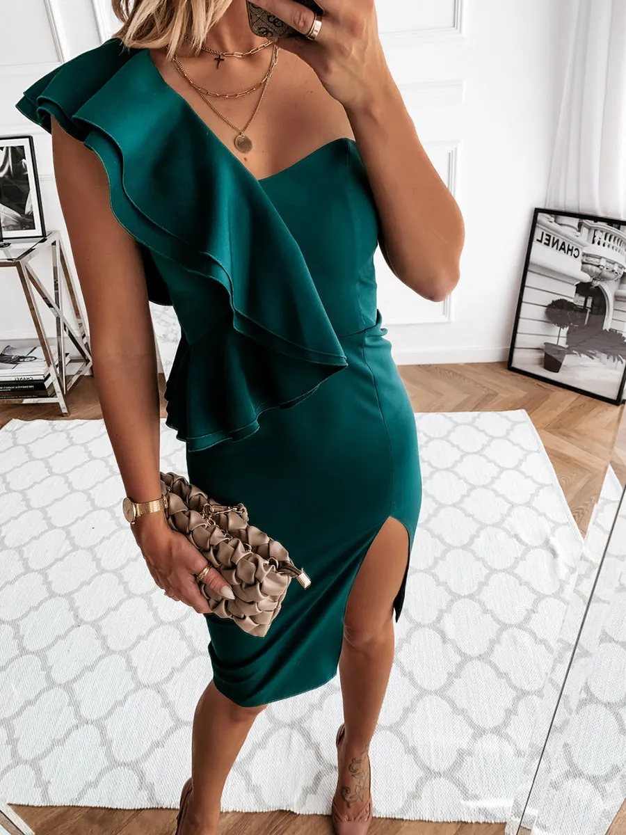 One-shoulder Dress With Ruffles