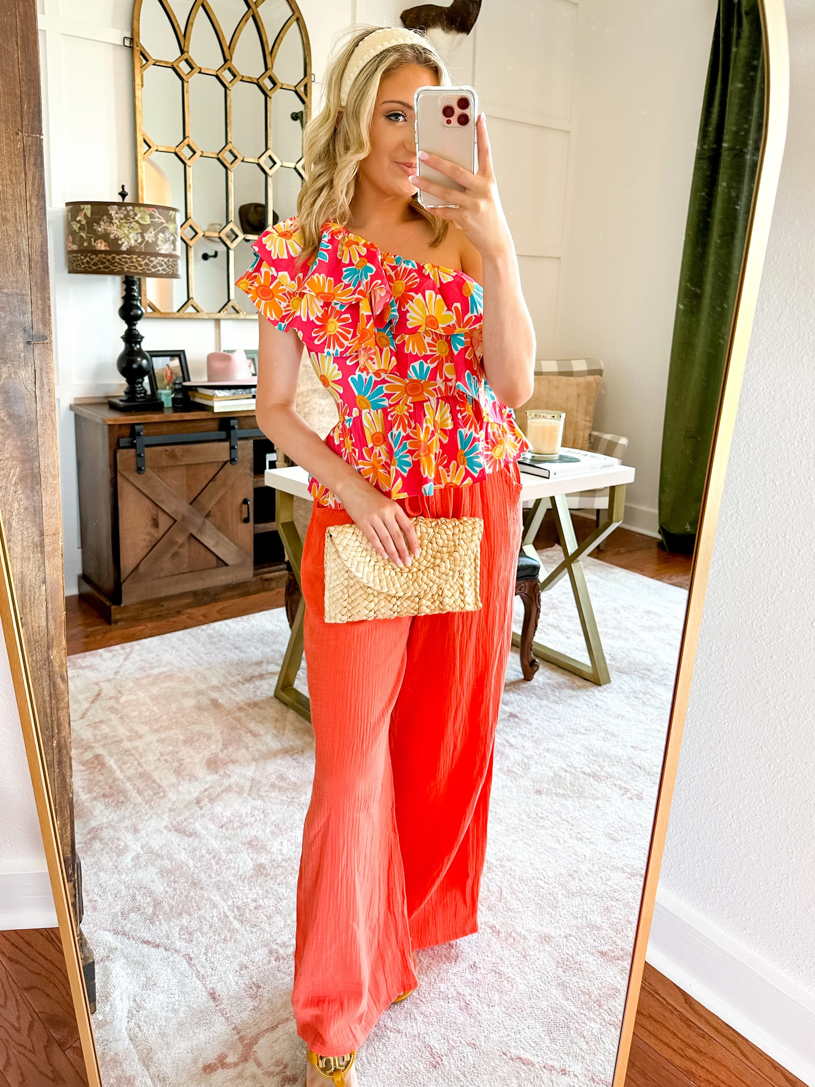 One Shoulder Floral Ruffle Top