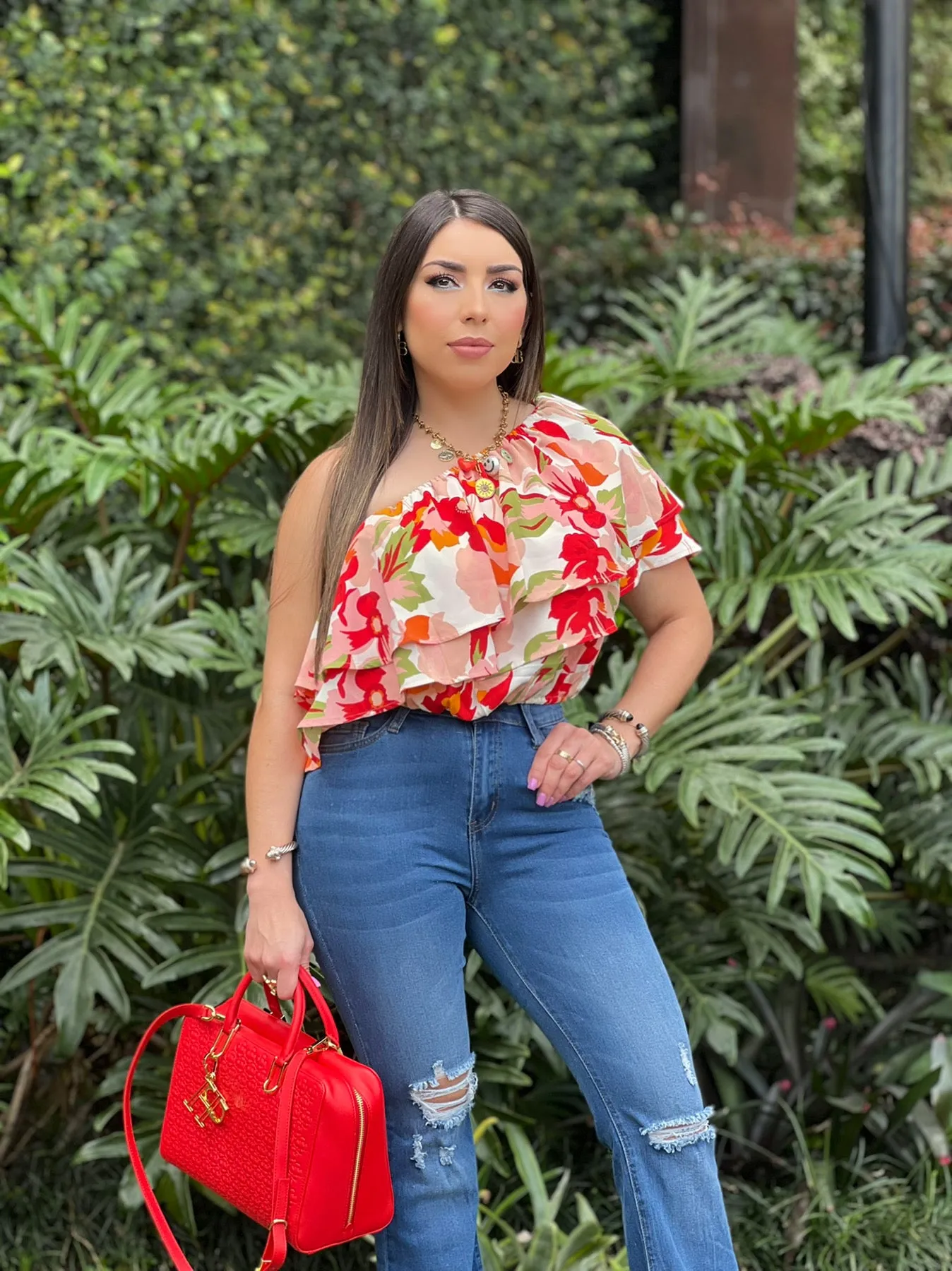 One Shoulder Floral Top