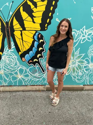 One Shoulder Ruffle Top: Black