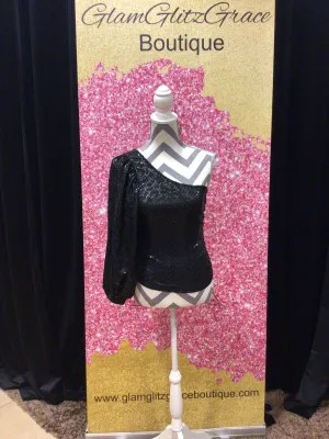 One Sleeve Sequin Top With Ruche on Sides