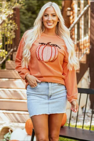 Orange sequin pumpkin ribbed top