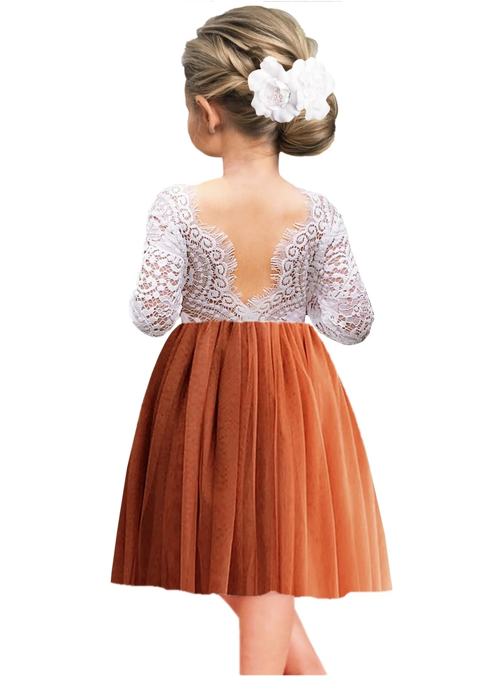 Peony Lace Flower Girl Dress in Burnt Orange