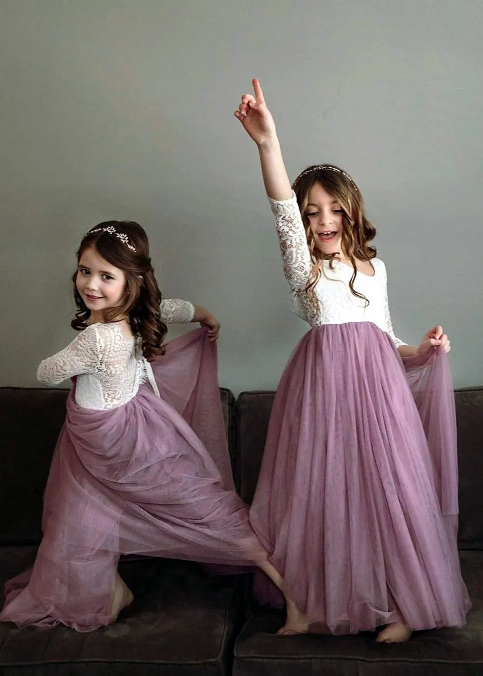Peony Lace Flower Girl Dress in Mauve