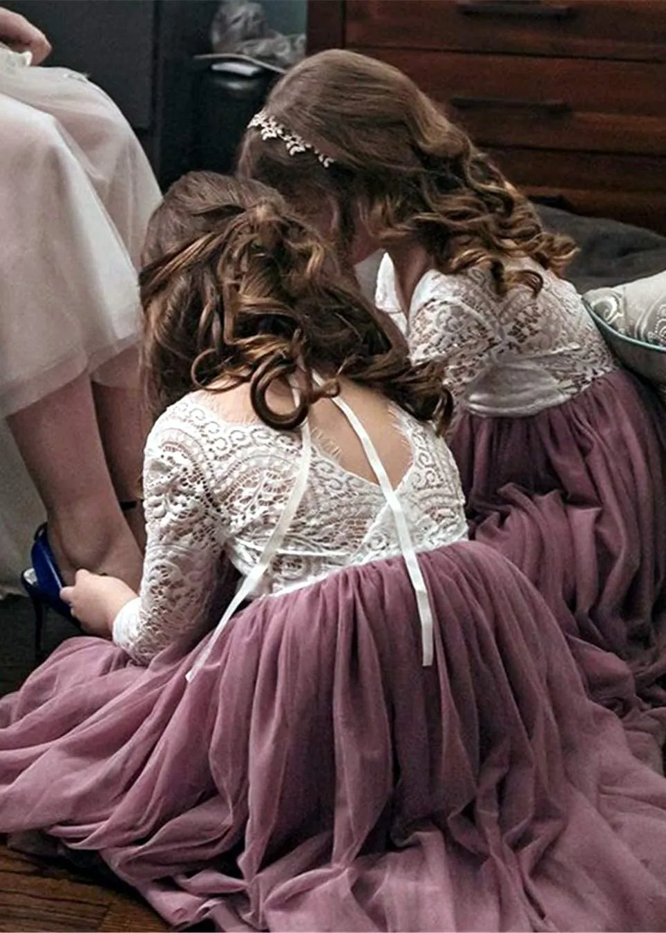 Peony Lace Flower Girl Dress in Mauve