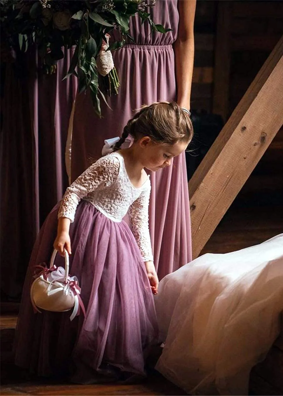 Peony Lace Flower Girl Dress in Mauve