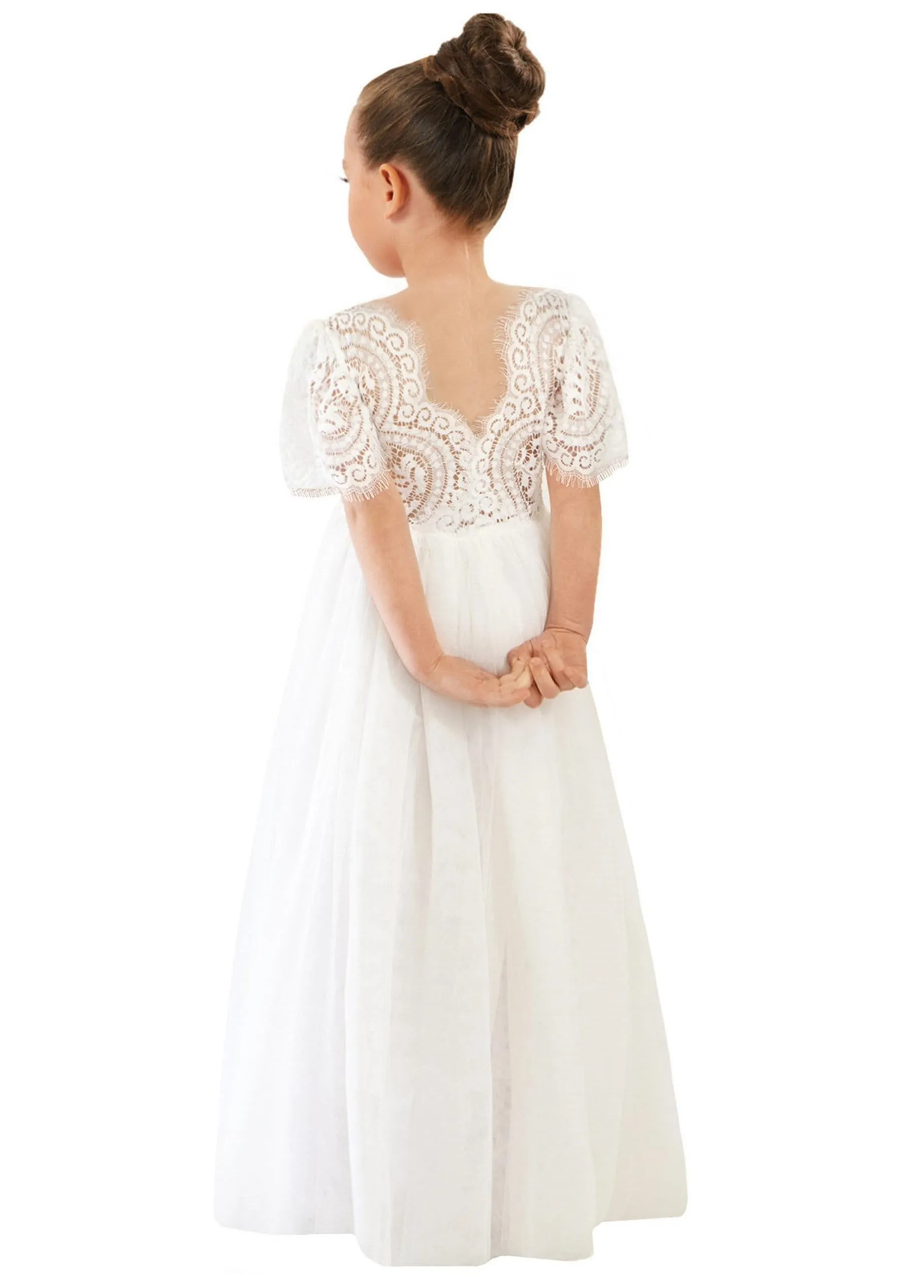Peony Lace Flower Girl Dress in White