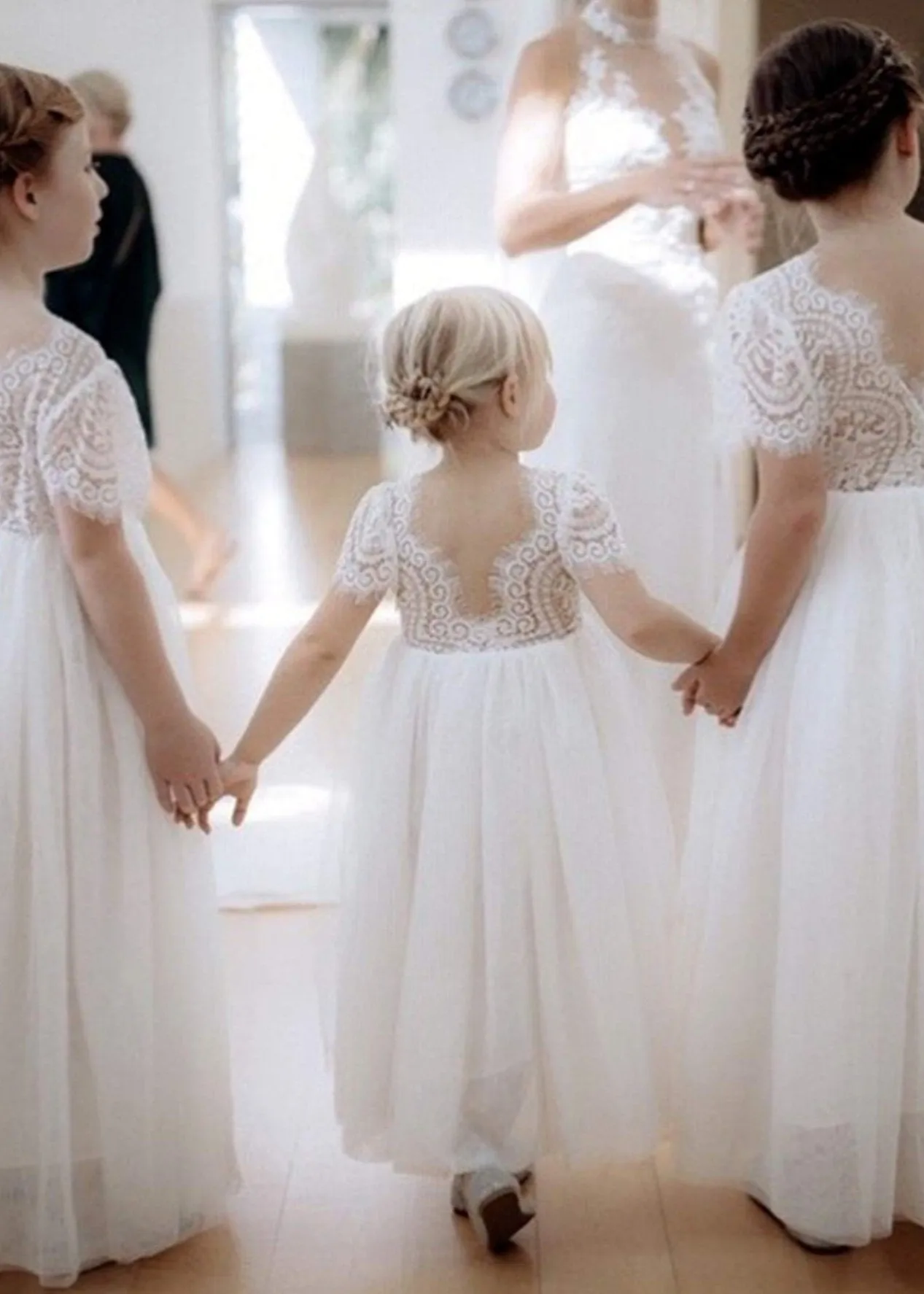 Peony Lace Flower Girl Dress in White