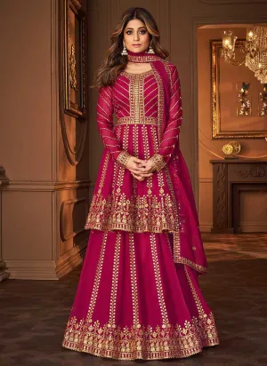 Pink and Gold Heavy Embroidered Festive Wear Lehenga