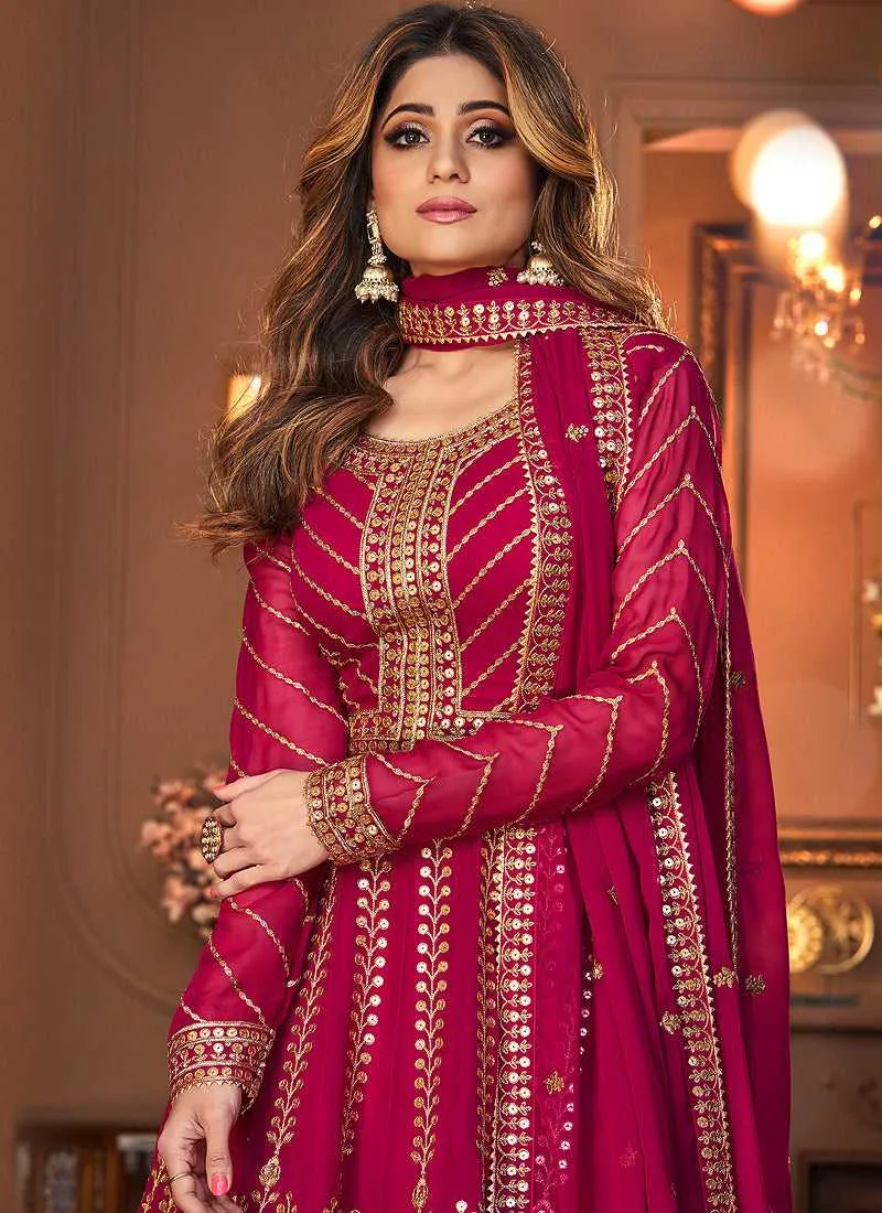 Pink and Gold Heavy Embroidered Festive Wear Lehenga