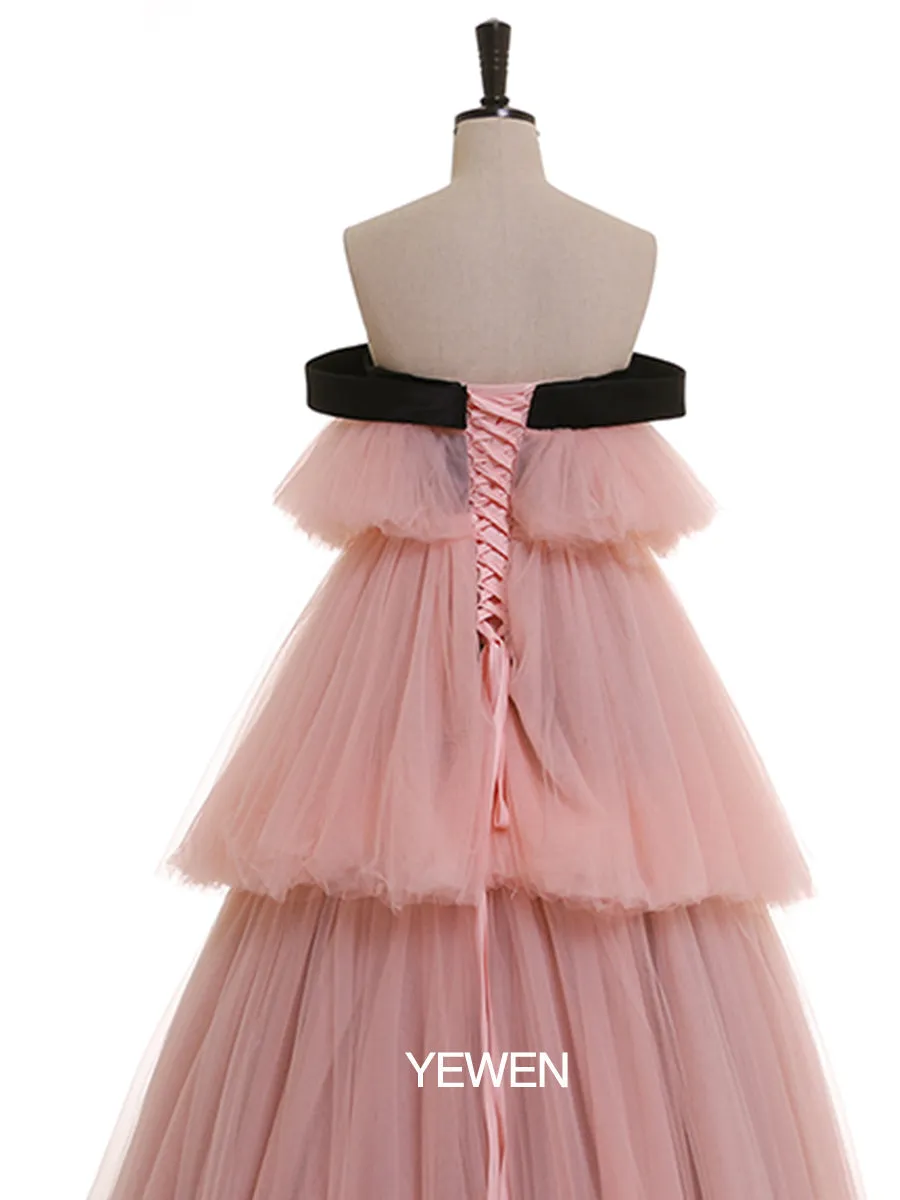 Pink Princess Party Dress Tiered A-Line Strapless Maternity Dress