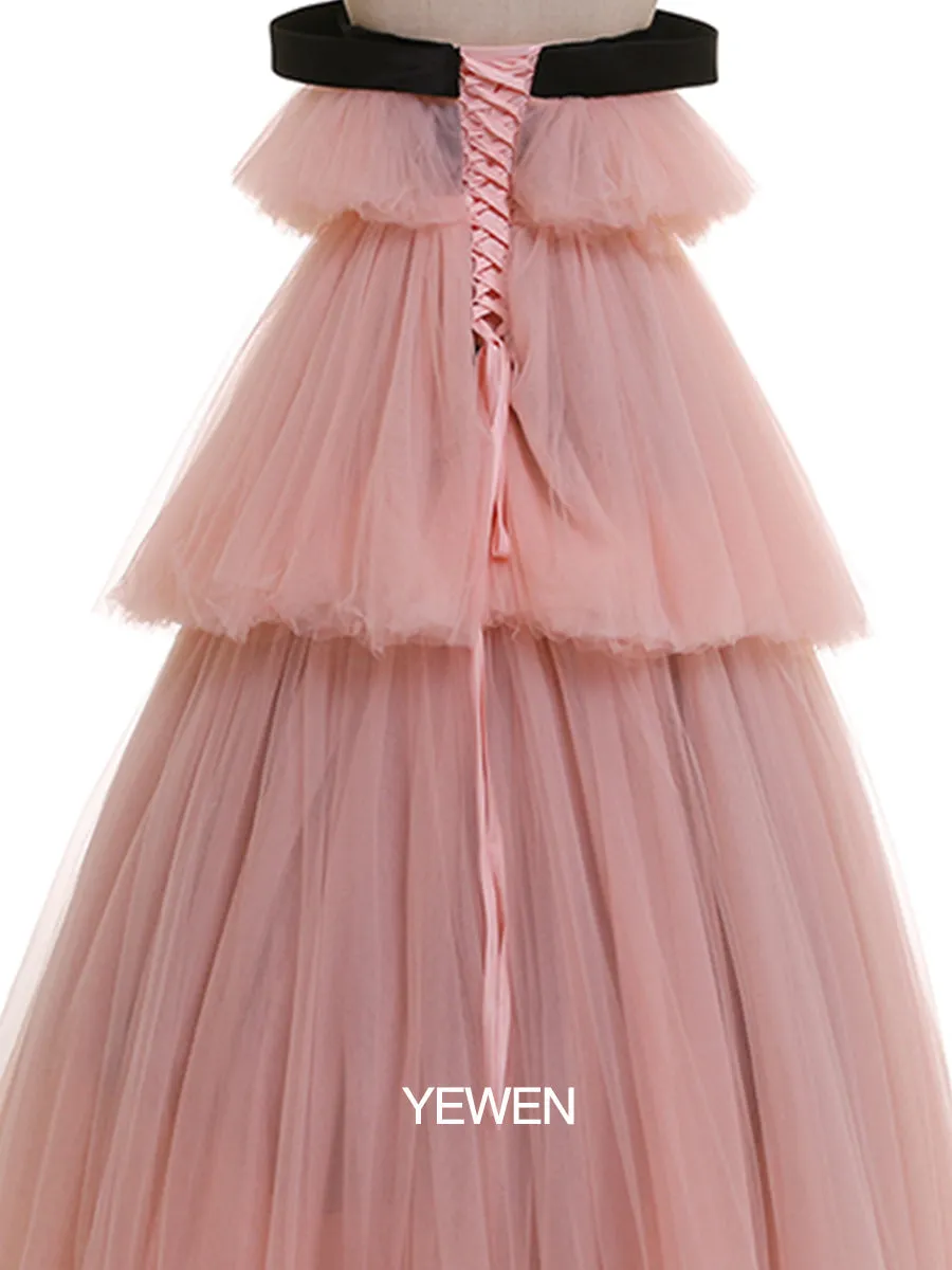 Pink Princess Party Dress Tiered A-Line Strapless Maternity Dress