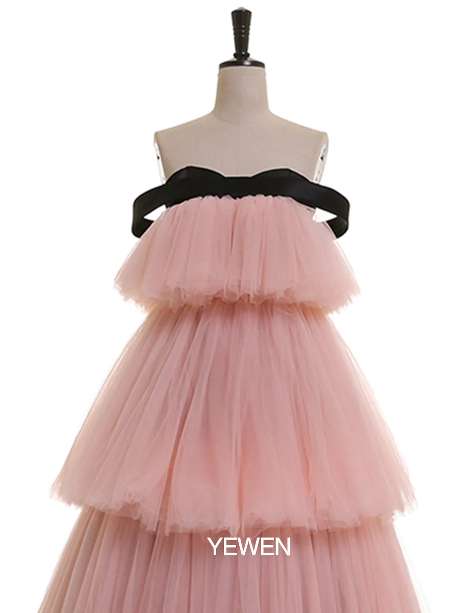 Pink Princess Party Dress Tiered A-Line Strapless Maternity Dress