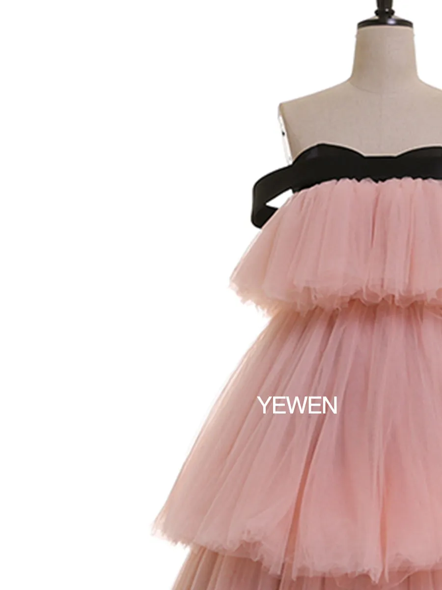 Pink Princess Party Dress Tiered A-Line Strapless Maternity Dress