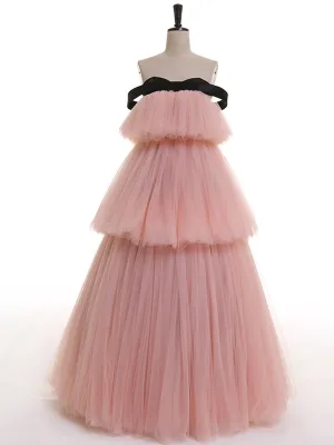 Pink Princess Party Dress Tiered A-Line Strapless Maternity Dress