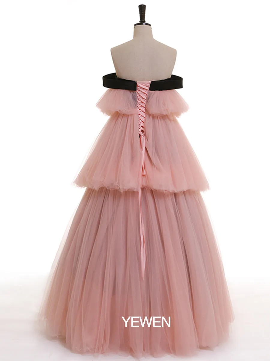Pink Princess Party Dress Tiered A-Line Strapless Maternity Dress