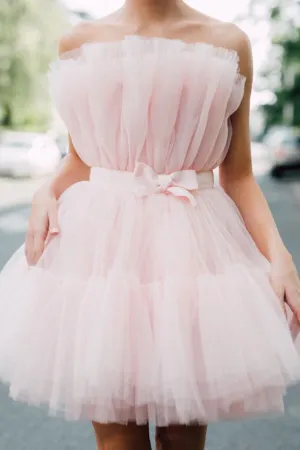 Pink tulle short prom dress short pink homecoming dress