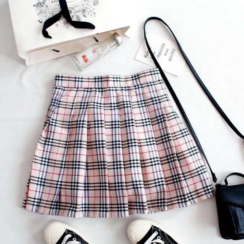 [@pixie_late] “KHAKI PLAID” PLEATED SKIRT W112001