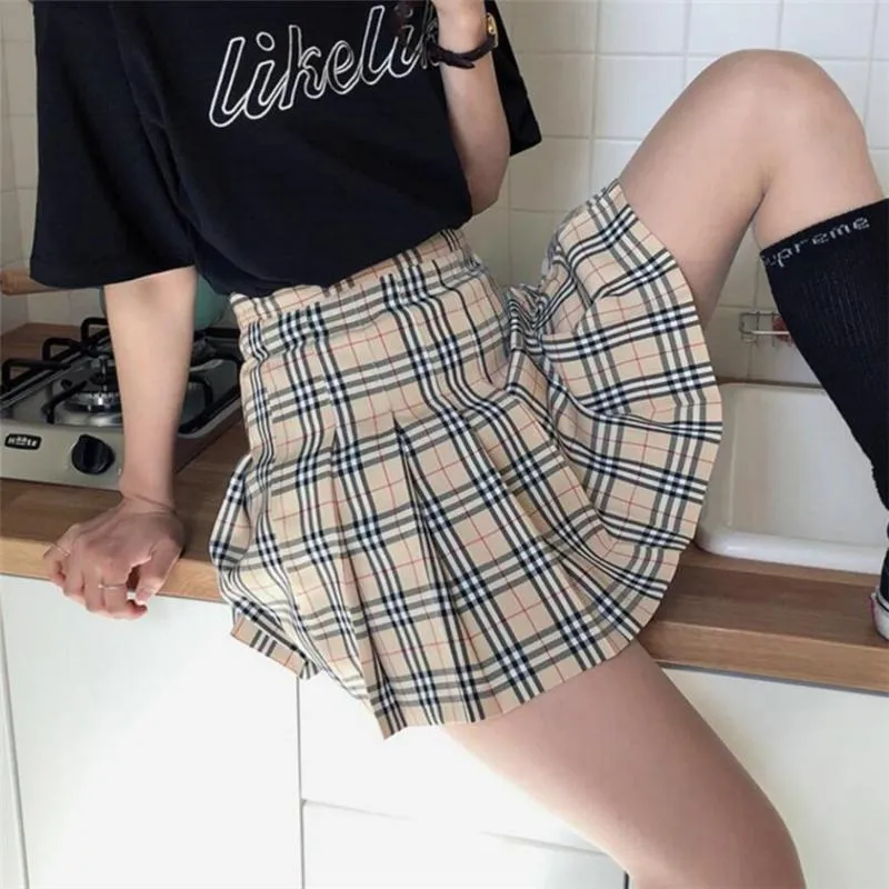 [@pixie_late] “KHAKI PLAID” PLEATED SKIRT W112001