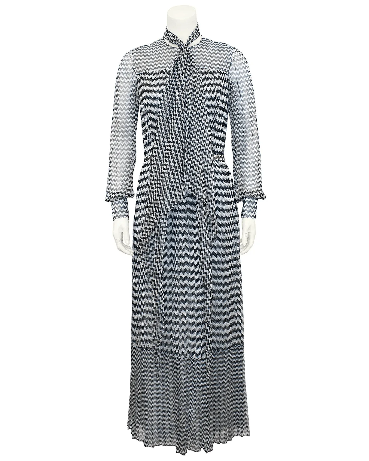 Pleated Chiffon Chevron Maxi Dress