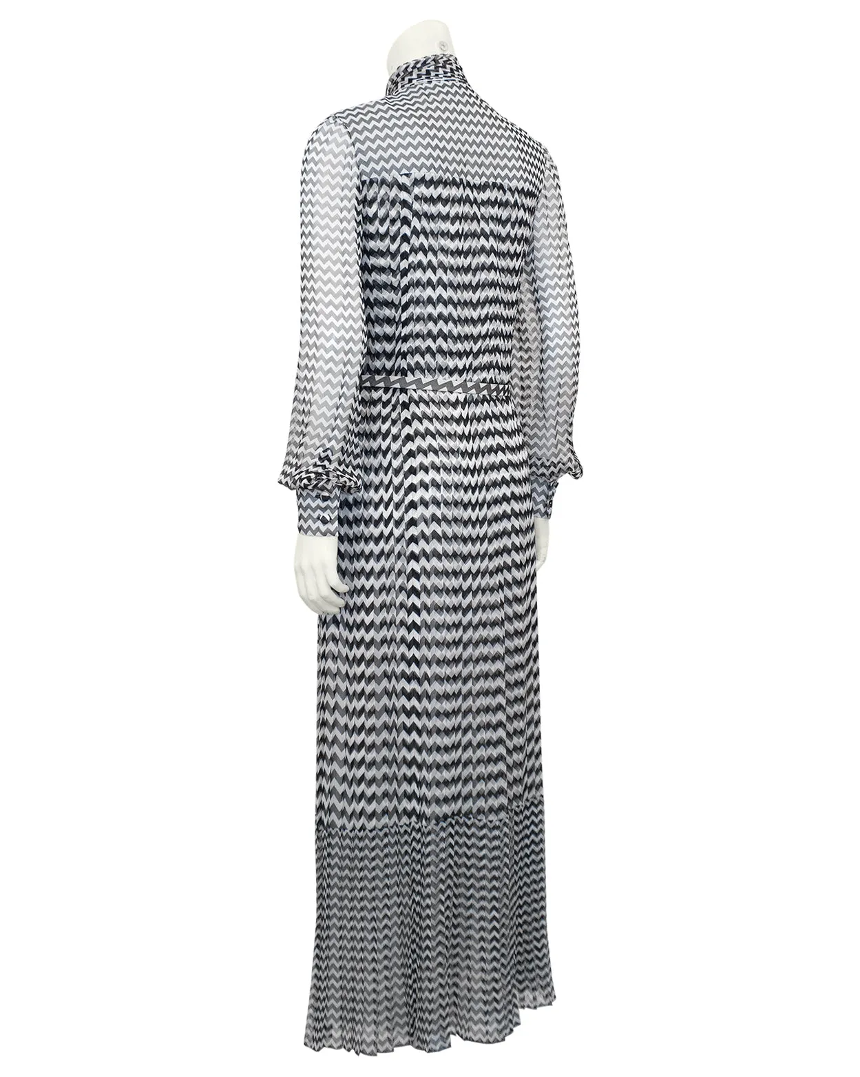 Pleated Chiffon Chevron Maxi Dress