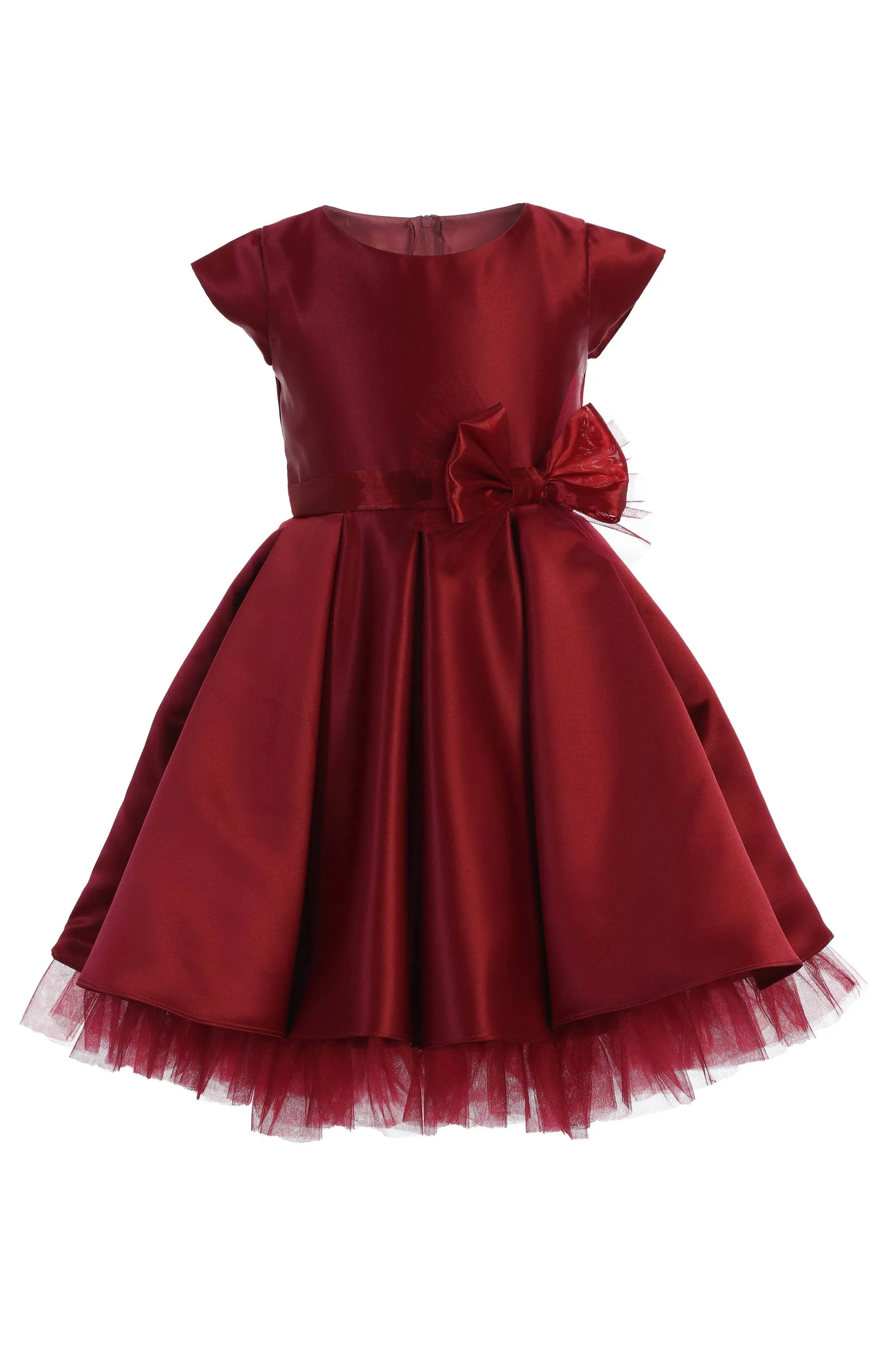 Pleated Satin & Peek A Boo Tulle Dress