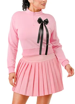 PLEATED SKIRT HALF ZIP UP SET WITH RIBBON(MMS8022) <Bundle>
