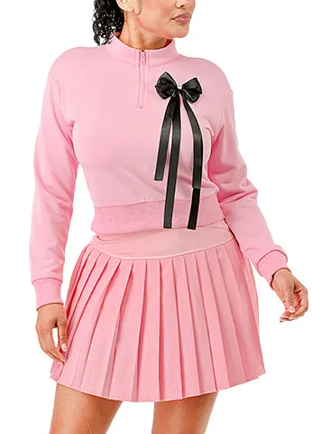 PLEATED SKIRT HALF ZIP UP SET WITH RIBBON(MMS8022) <Bundle>