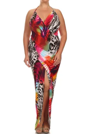 Plus Size Colorful Hued Leopard Print Maxi Dress