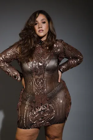 Plus Size Designer Sequin Long Sleeve Dress