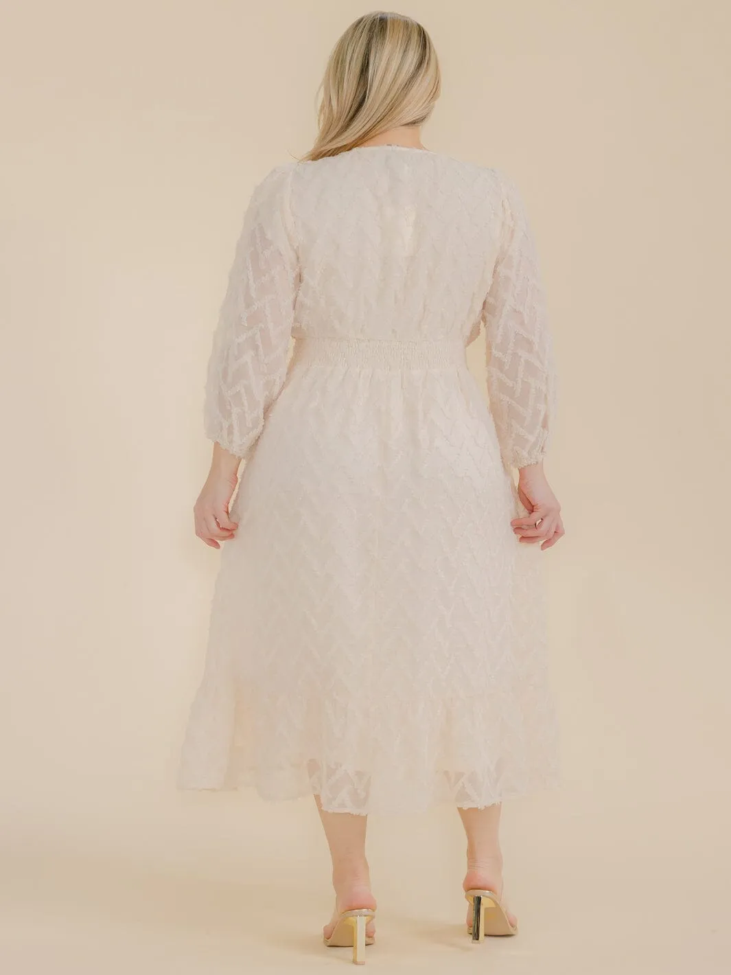 PLUS SIZE LONG SLEEVE SMOCK WAIST DETAILED MAXI DRESS