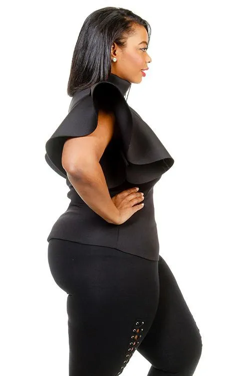 Plus Size Mock Neck Glam Ruffle Sleeves Top