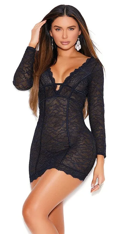 Plus Size Strappy Front Lace Slip with Matching G-string