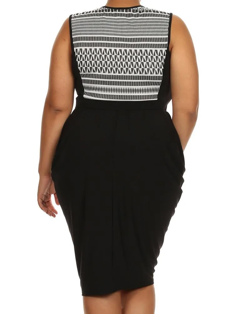 Plus Size Tribal Print V Hem White Bubble Skirt Dress
