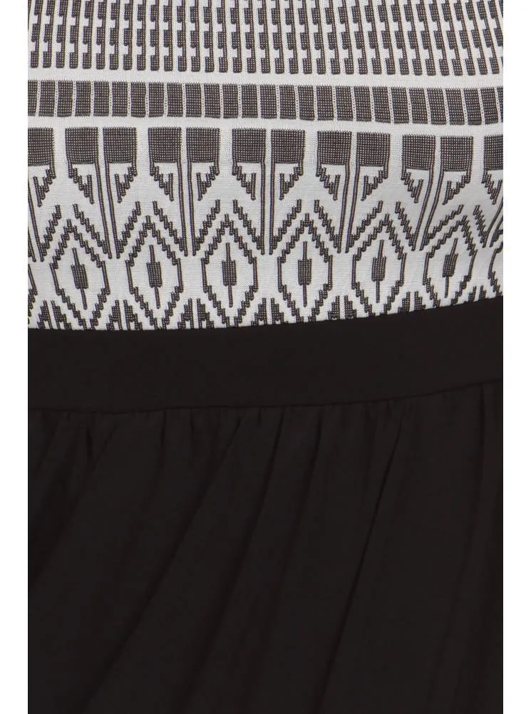 Plus Size Tribal Print V Hem White Bubble Skirt Dress