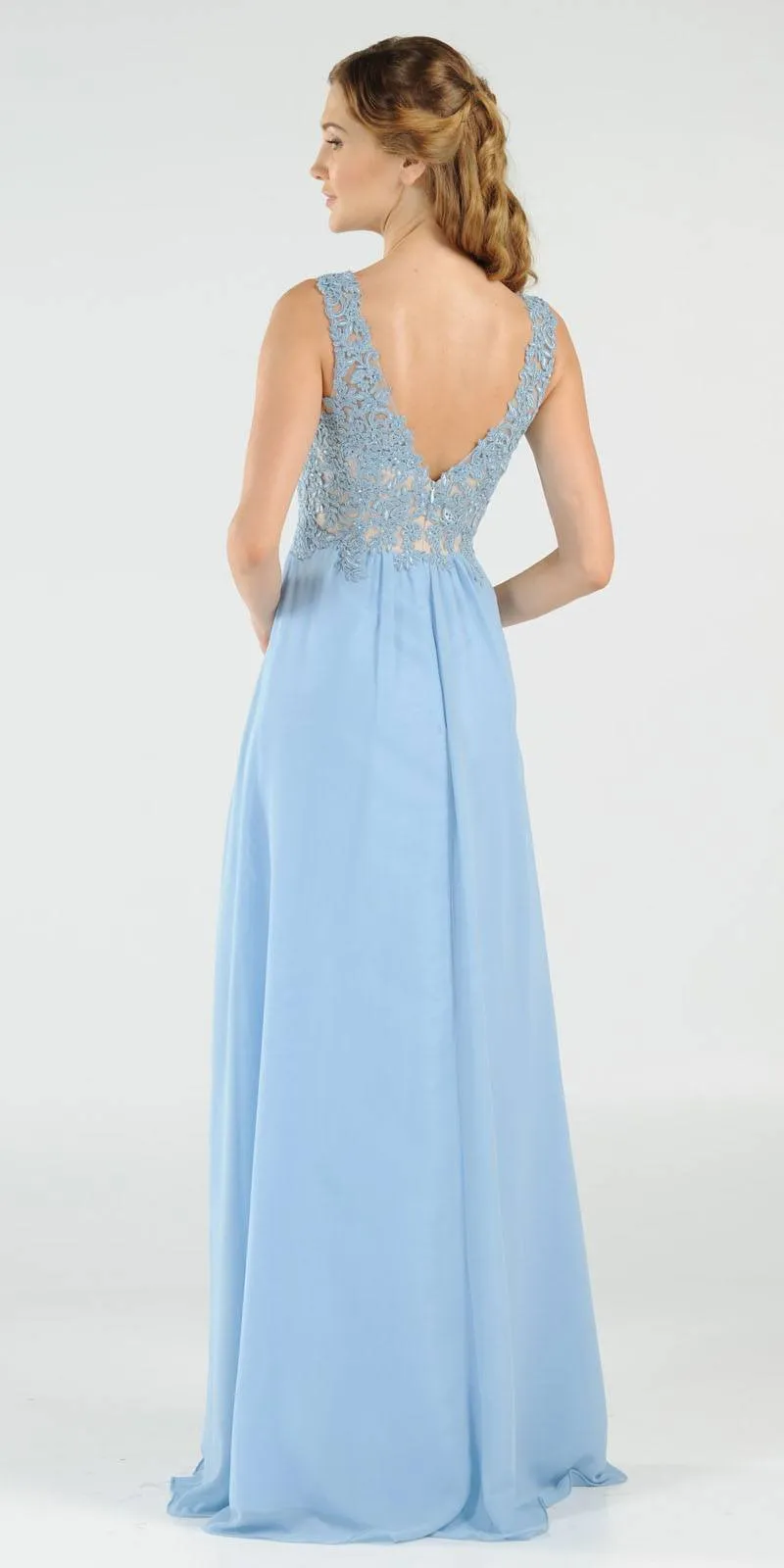 Poly USA 8012 V-Neck Long Dress Empire Appliqued Bodice