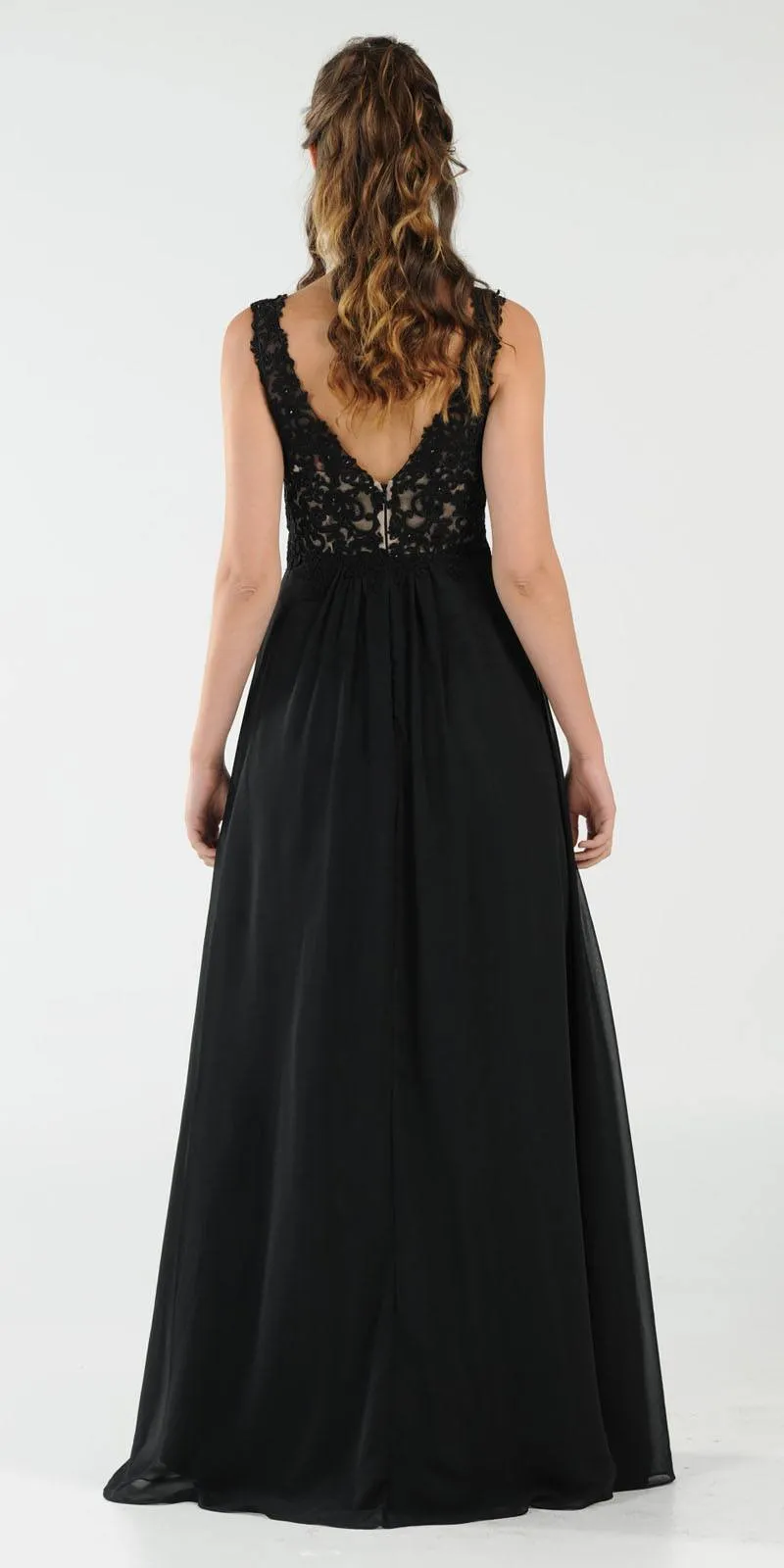 Poly USA 8012 V-Neck Long Dress Empire Appliqued Bodice