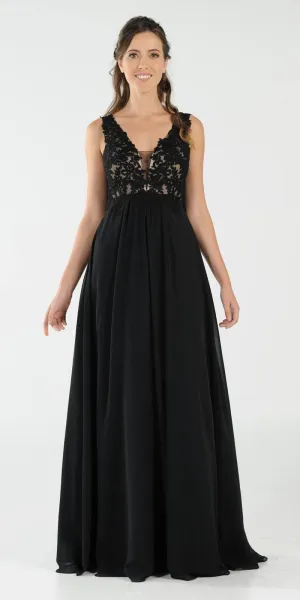 Poly USA 8012 V-Neck Long Dress Empire Appliqued Bodice