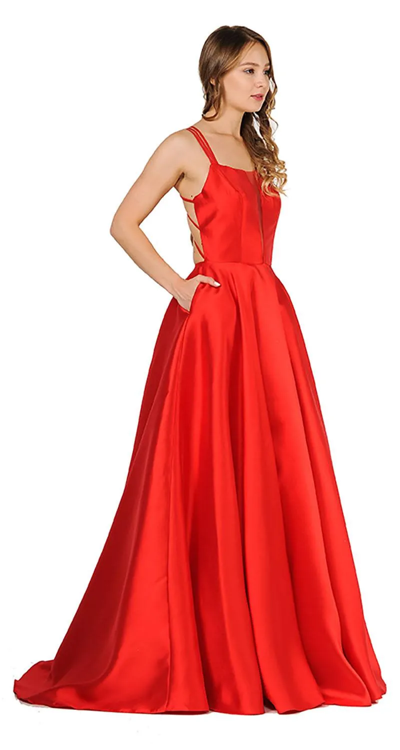 Poly USA 8476  A-Line Long Prom Dress Strappy Back