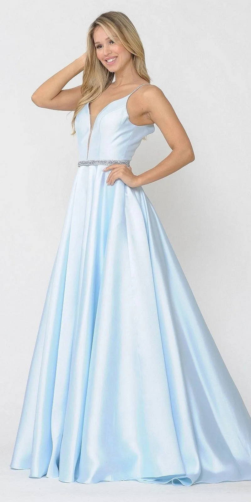 Poly USA 8672 Long Satin Dress with Spaghetti Straps