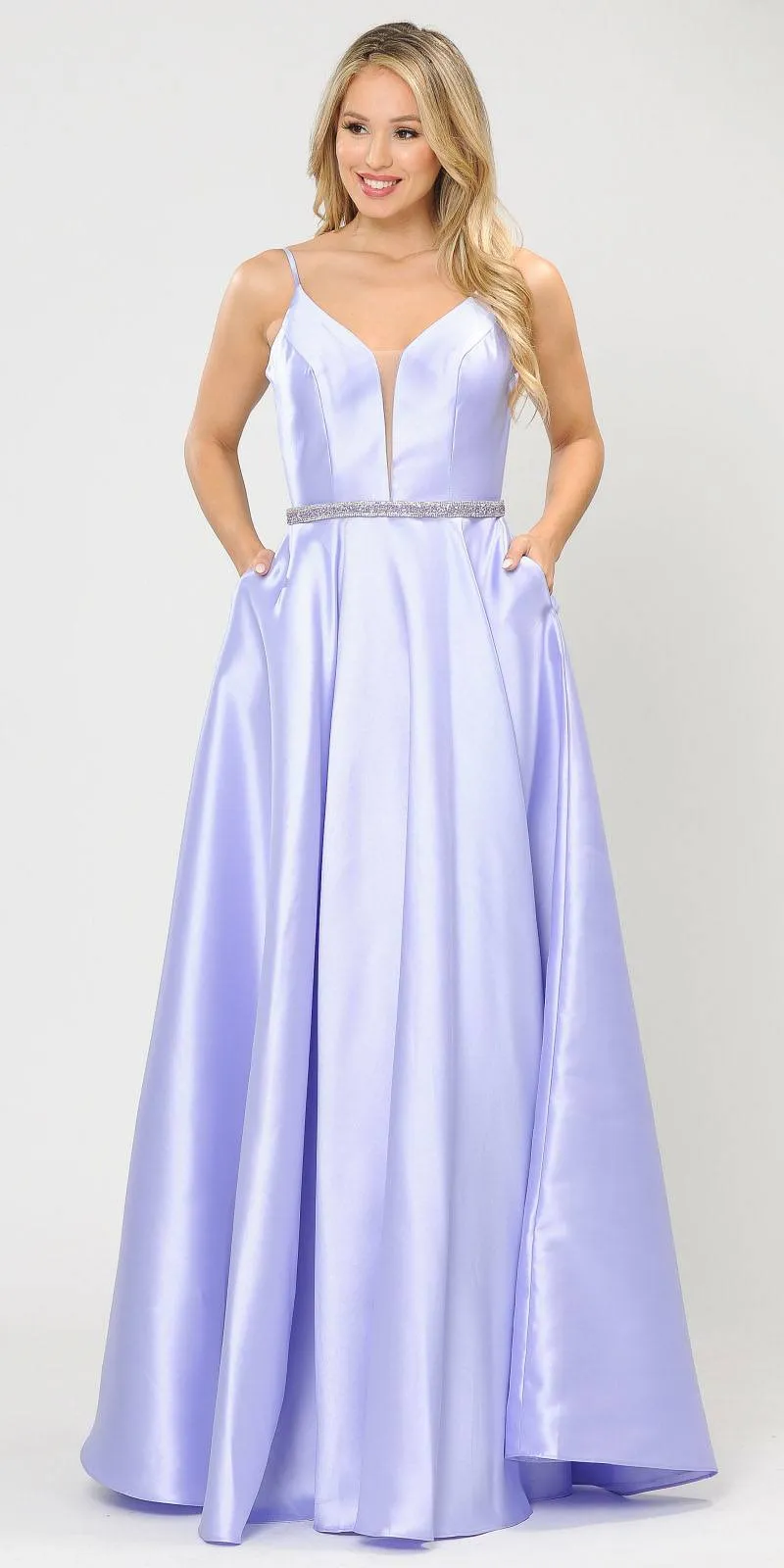 Poly USA 8672 Long Satin Dress with Spaghetti Straps