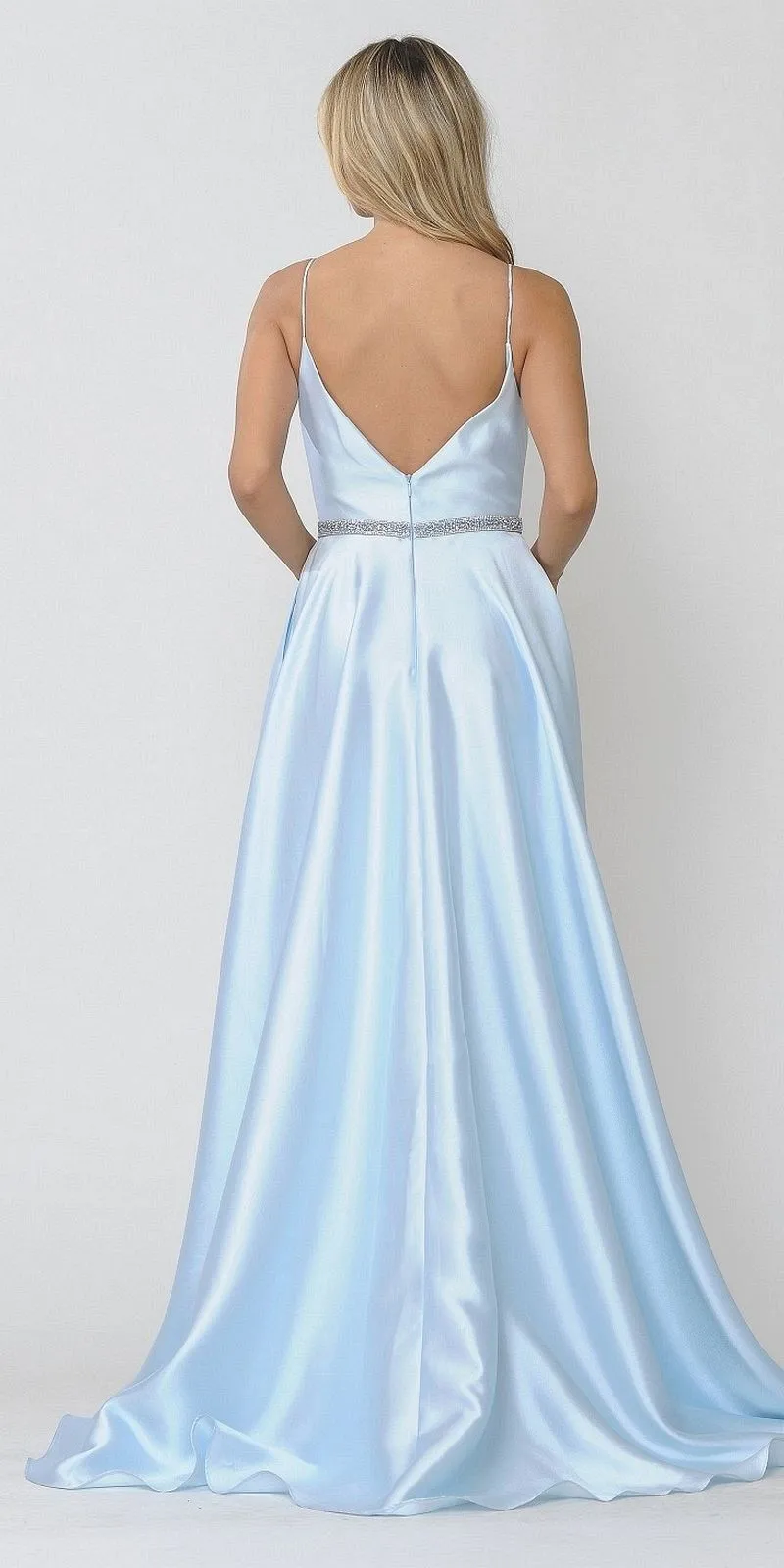 Poly USA 8672 Long Satin Dress with Spaghetti Straps