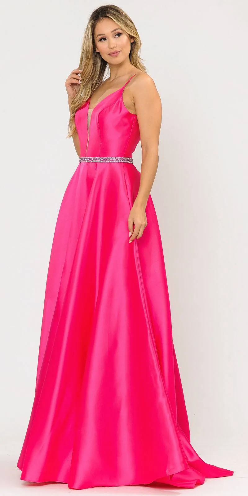 Poly USA 8672 Long Satin Dress with Spaghetti Straps