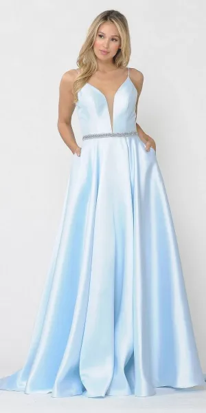 Poly USA 8672 Long Satin Dress with Spaghetti Straps