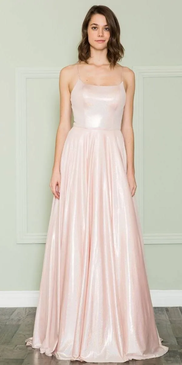 Poly USA 8766 Long Iridescent A-Line Gown with Pockets