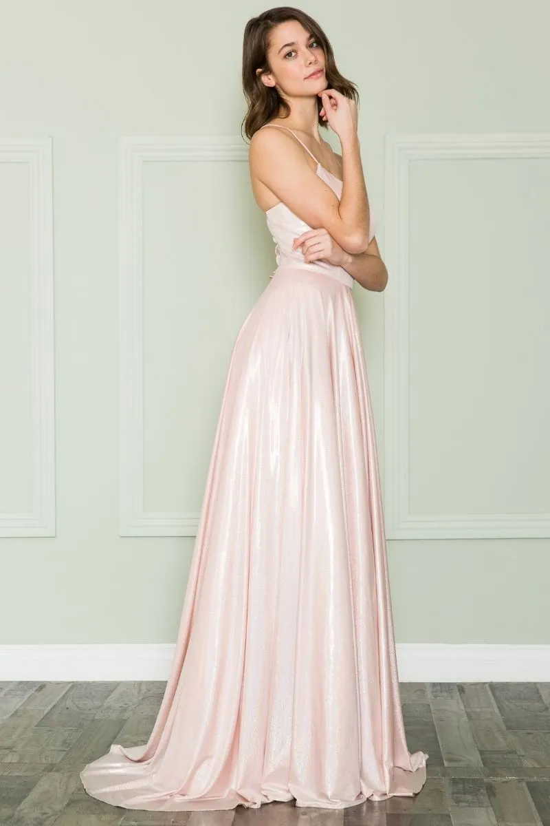 Poly USA 8766 Long Iridescent A-Line Gown with Pockets