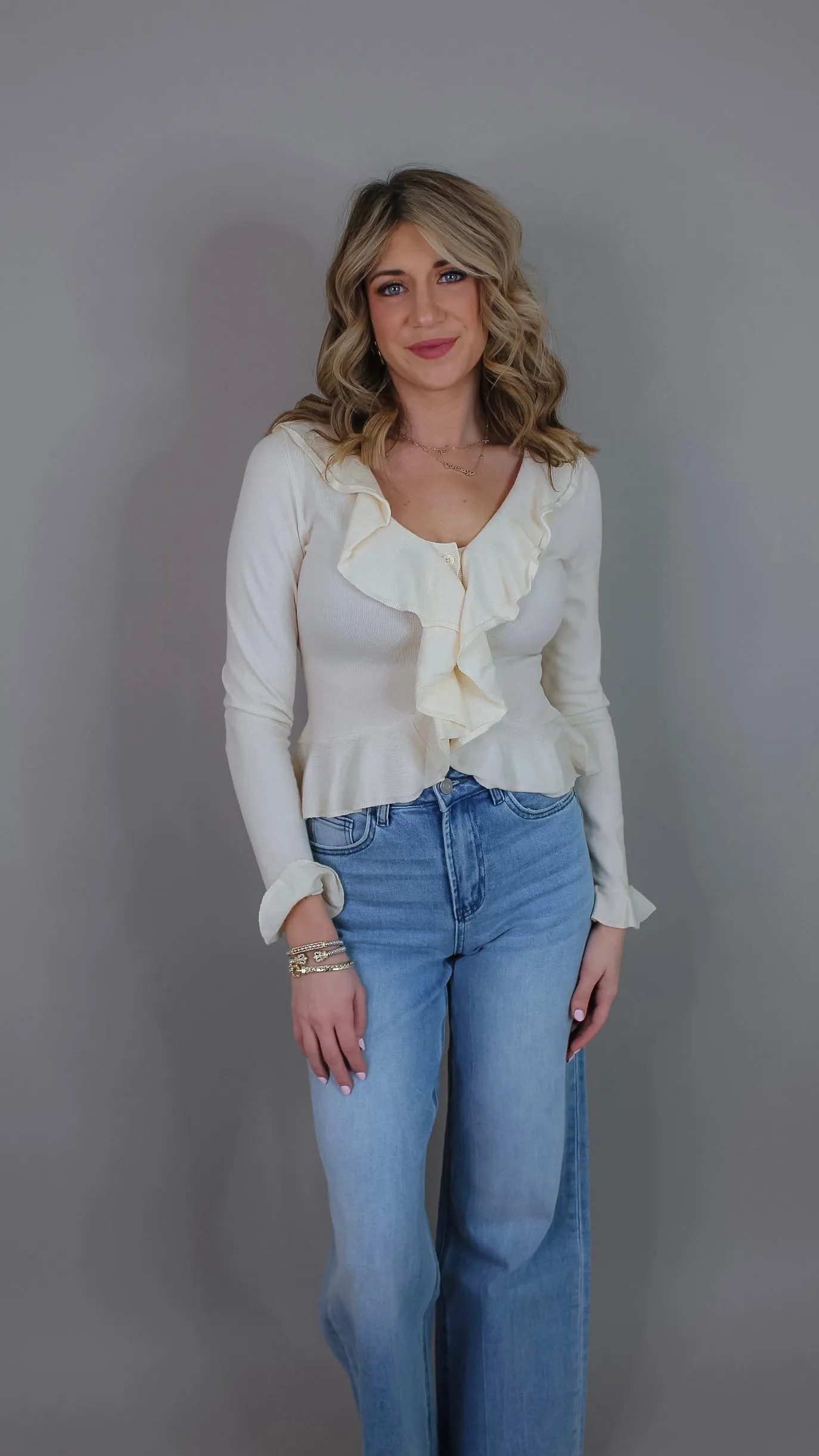 Popular Cream Ruffled Sweater