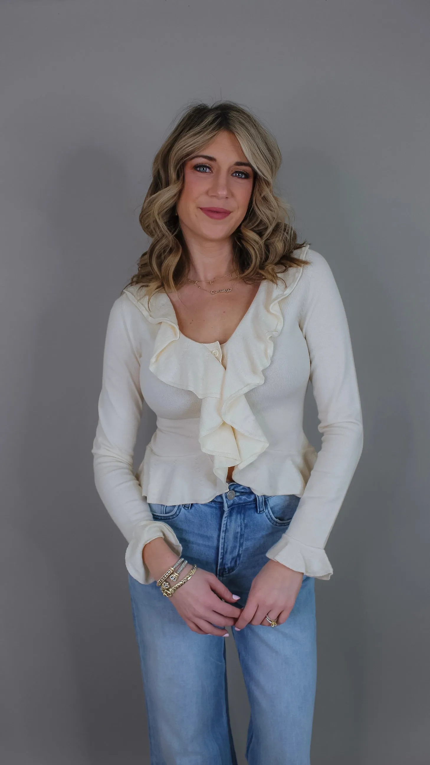 Popular Cream Ruffled Sweater
