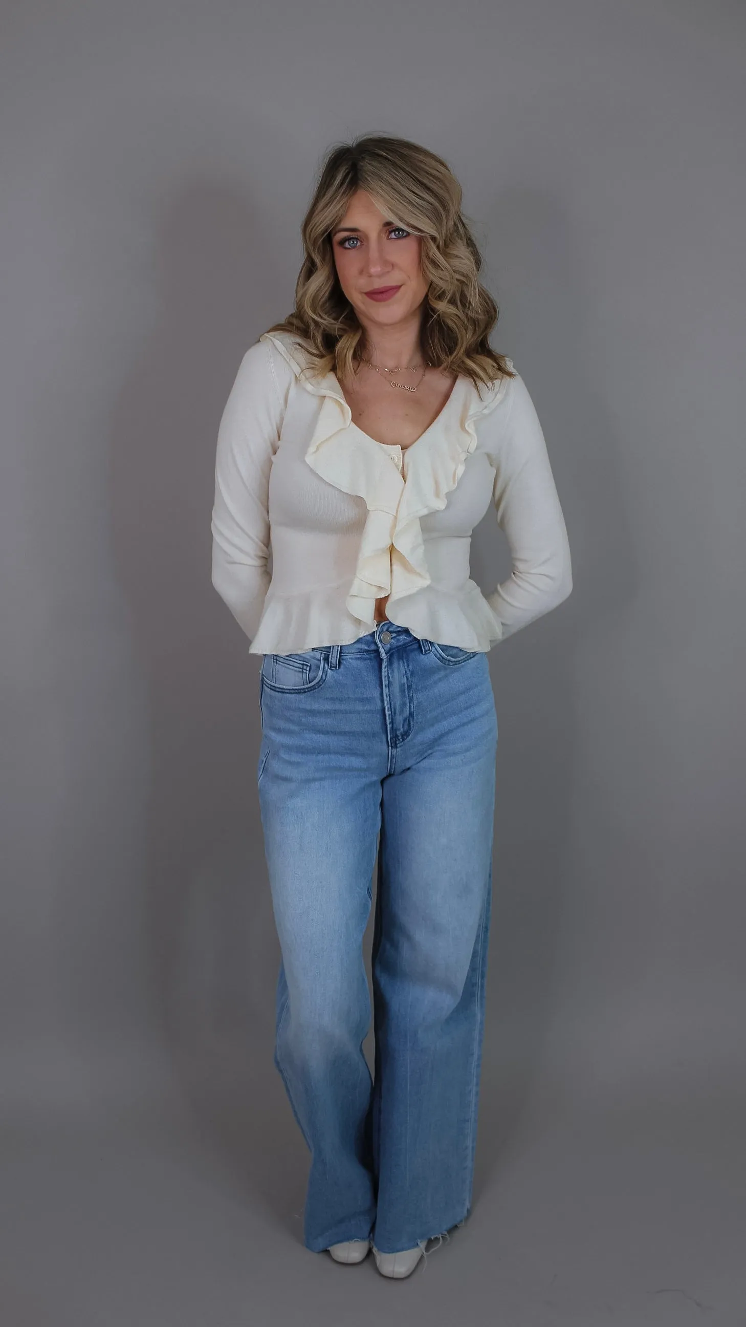 Popular Cream Ruffled Sweater